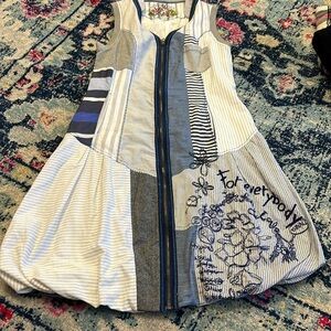 Desigual Patchwork Denim Zipper Dress Blue White EU 40 Large B16